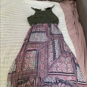 Green and flower printed Skirt